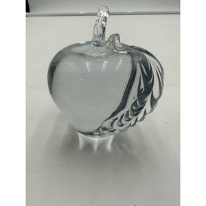 Vtg Art Glass Crystal Clear APPLE PAPERWEIGHT (3.5"×4")    SIGNED LYN '79